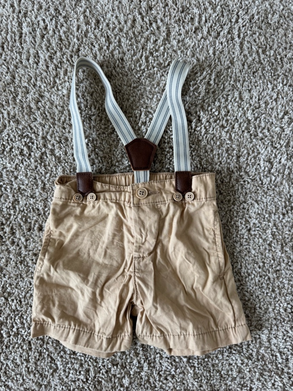 OshKosh B'gosh Tan Shorts with Striped Suspenders